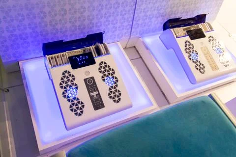 Automatic foot massage machine view from top 스톡 사진