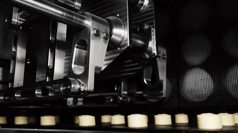 Automatic forming of dough for Dutch waffle. Stock Footage 278098744