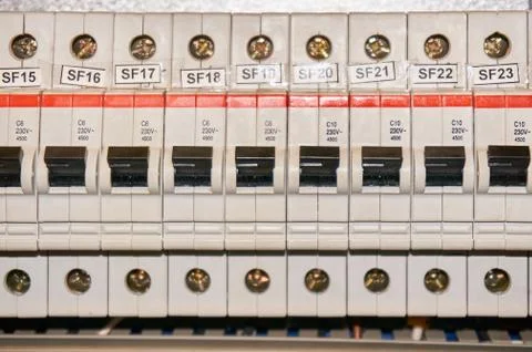 Automatic fuse electrical connector in power lines located inside of switch c Stock Photos