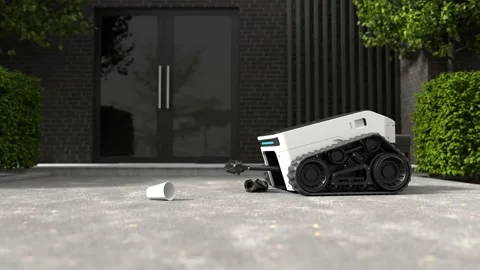 Automatic garbage collection robot, Cleaning technology Stock Footage 183329486
