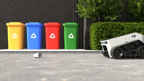 Automatic garbage collection robot, Cleaning technology Stock Footage 189741147
