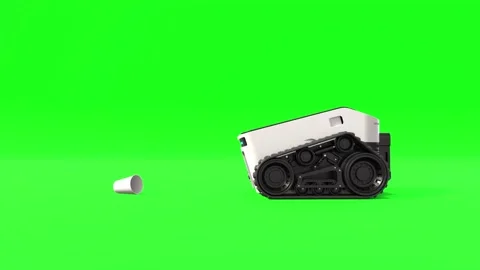 Automatic garbage collection robot on green screen, Cleaning Technology Stock Footage 235676310