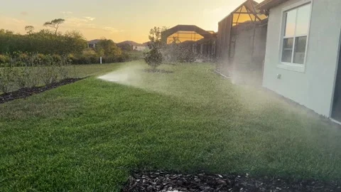 Automatic Garden Lawn sprinkler in action watering grass. Video stock 237992939