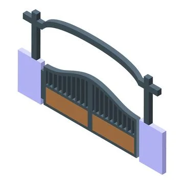 Automatic gate closing, modern gate design with arch, security entrance Stock Illustration