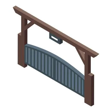 Automatic gate closing system with wooden frame and metal bars Stock Illustration