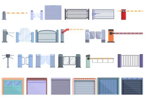 Automatic gate icons set, cartoon style Illustrazione stock
