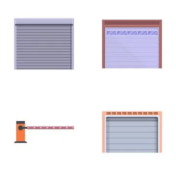 Automatic gate icons set cartoon vector. Various gate and turnstile Stock Illustration