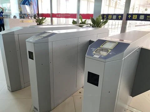 Automatic gateway in a train station for passenger Stock Photos
