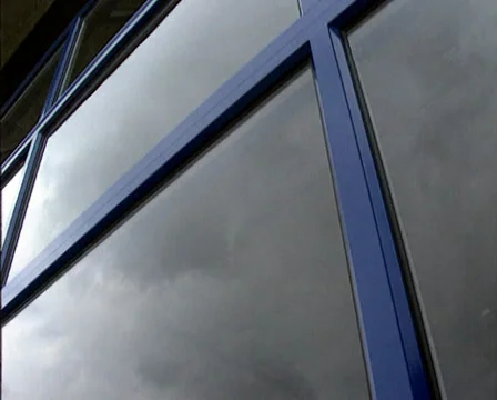 Automatic glass panel door opens (up) and closes (down) Stock Footage 39783048