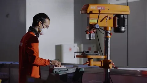 Automatic Grind Machines Man Operate Workshop Stock Footage 117209712