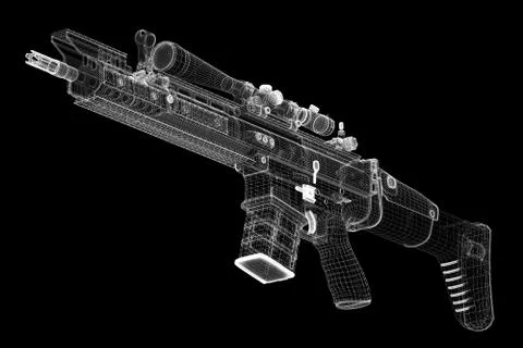 Automatic gun on background, body structure, wire model Stock Illustration