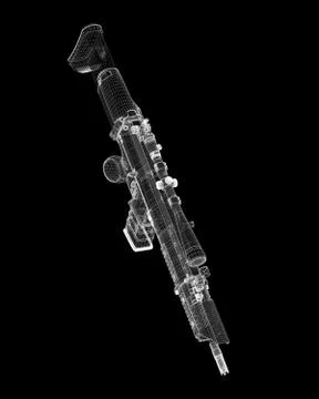 Automatic gun on background, body structure, wire model Stock Illustration