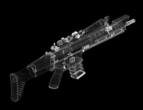 Automatic gun on background, body structure, wire model Stock Illustration