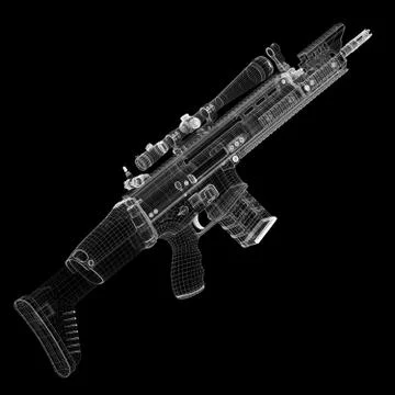 Automatic gun on background, body structure, wire model Stock Illustration