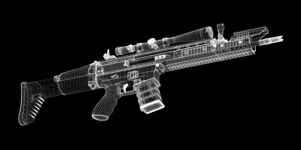 Automatic gun on background, body structure, wire model Stock Illustration