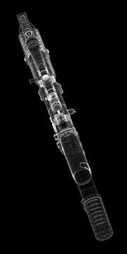 Automatic gun on background, body structure, wire model Stock Illustration