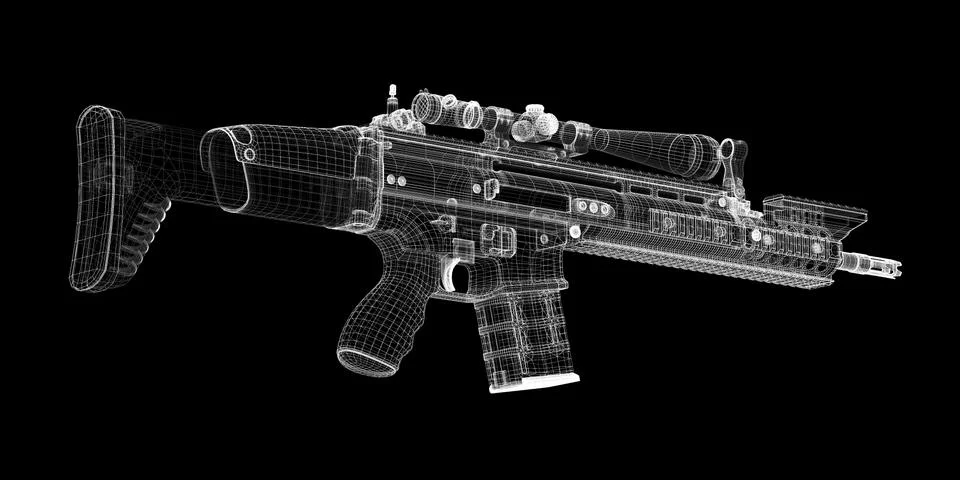 Automatic gun on background, body structure, wire model Stock Illustration