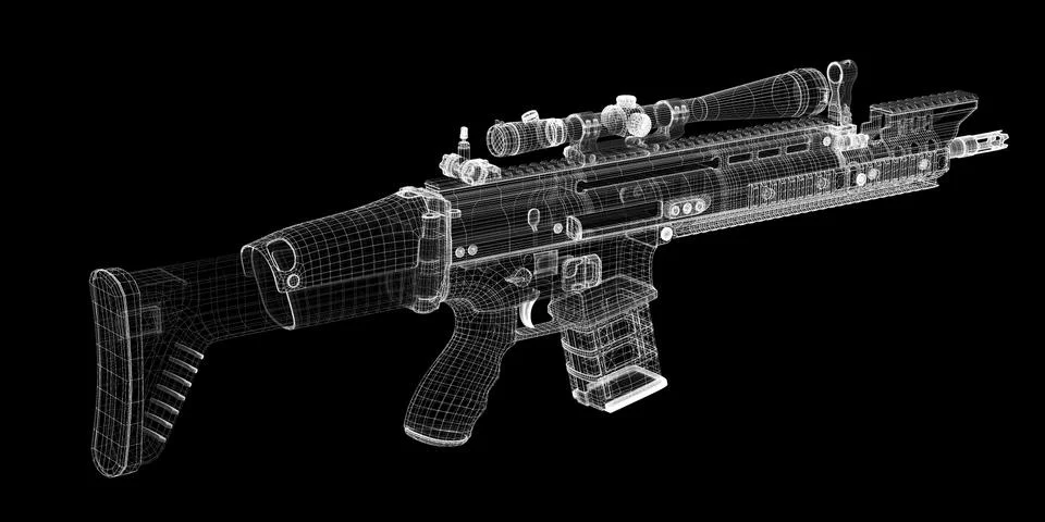 Automatic gun on background, body structure, wire model Stock Illustration