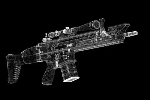 Automatic gun on background, body structure, wire model Stock Illustration