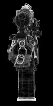 Automatic gun on background, body structure, wire model Stock Illustration