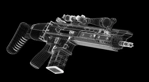 Automatic gun on background, body structure, wire model Stock Illustration