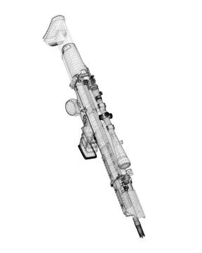 Automatic gun on background, body structure, wire model Stock Illustration