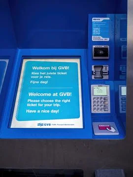 Automatic GVB Ticket dispensing booth for Tram, Bus and Metro Stock Photos