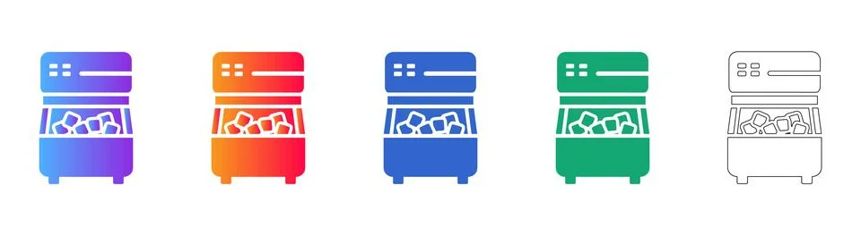 Automatic Ice Maker Machine Icon Set Stock Illustration