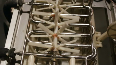 Automatic ice-making plant close-up. The empty hopper is closed. Plastic agitato Stock Footage 129896363