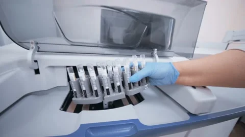 Automatic, immunochemical analyzer, allergodiagnostics, Laboratory blood test Stock Footage 182083847