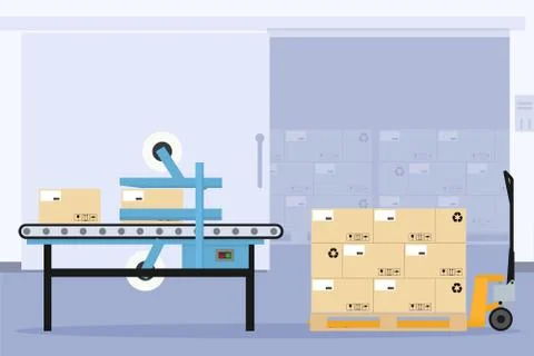 Automatic industrial packing and sealing box production line Stock Illustration