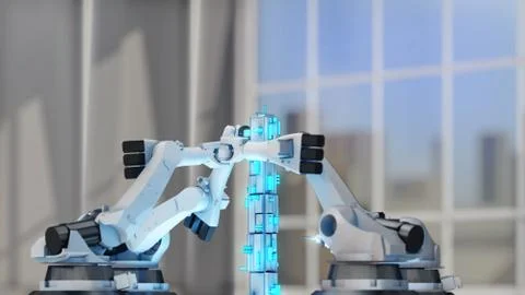 Automatic industrial robot. 3D Render 스톡 일러스트