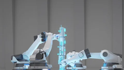 Automatic industrial robot. 3d rendering Stock Footage 128521416