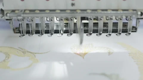 Automatic industrial sewing machine for digital pattern stitching. Embroidery on Stock Footage 61741377
