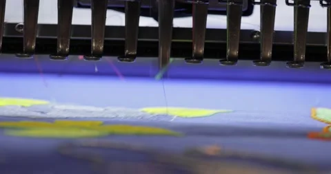 Automatic industrial sewing machine for stitch by digital pattern. Modern tex Stock Footage 165495868