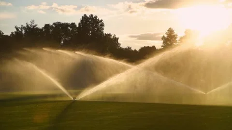 Automatic irrigation system for the soccer field Stock Footage 205459279