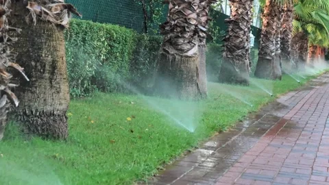 Automatic irrigation watering system lawn grass care Stock Footage 166630833