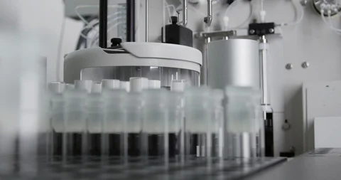 Automatic laboratory device placing test tube in front of the camera Stock Footage 104821830