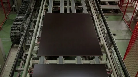 Automatic laminated chipboard production Stock Footage 70698146