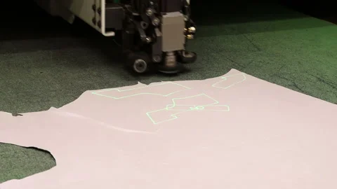 Automatic laser cutting of leather Shoe blanks Stock Footage 125897737