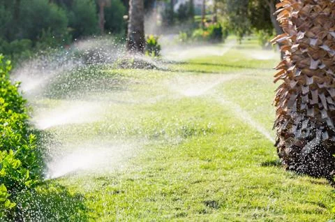 Automatic lawn watering Fotos Stock