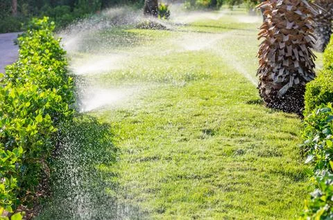 Automatic lawn watering 스톡 사진