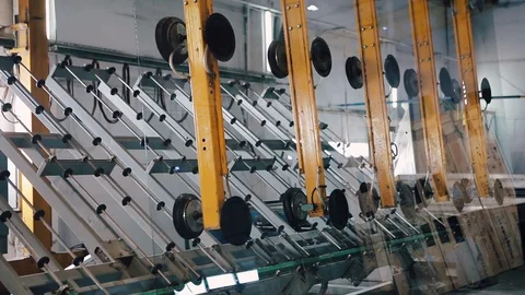 Automatic line in Factory for UPVC windows and doors production. Vídeos de archivo 129383972