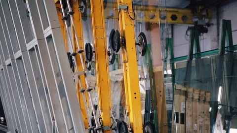 Automatic line in Factory for UPVC windows and doors production. Video stock 129384007