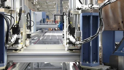 Automatic line machine for sticking together PVC sections of windows and doors Stock Footage 75574889
