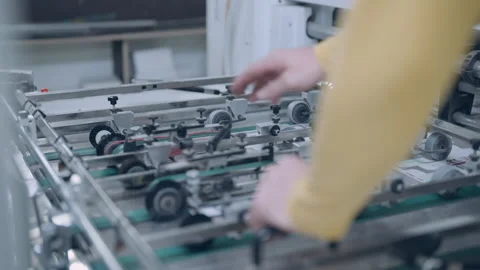 Automatic line for printing and cutting in the printing house. Stock Footage 197463401