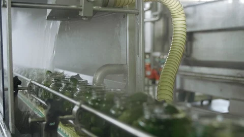 Automatic Line for Processing of Vegetables. Preserving Cucumber. Canned Stock Footage 127864599