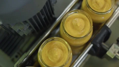 Automatic Line for Processing of Vegetables. Preserving Zucchini . Canned Stock Footage 129265669