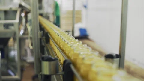 Automatic Line for Processing of Vegetables. Preserving Zucchini . Canned Stock Footage 129265737