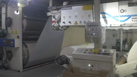 Automatic line for production of corrugated packaging and paper for cardboard Stock Footage 232423278